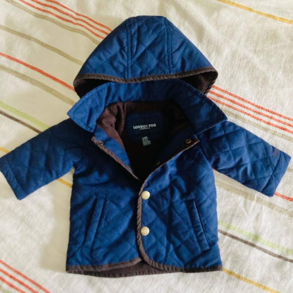 London Fog 3-6mo quilted navy jacket with fleece lining and hood - Picture 4 of 8